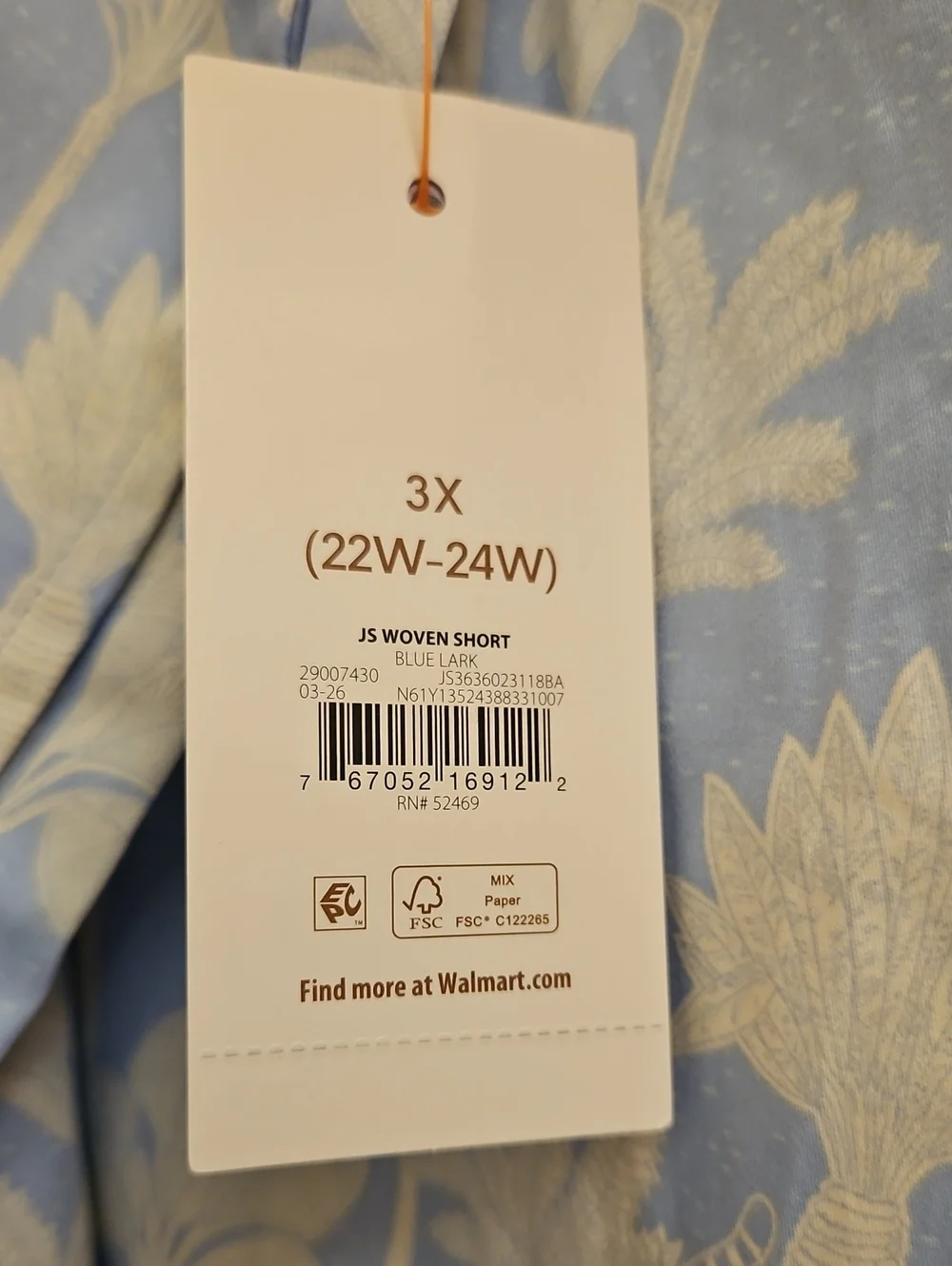 Joyspun Womens 3X Pajama Set 2 Pc Woven Short & Pant Blue Lark Floral NWT